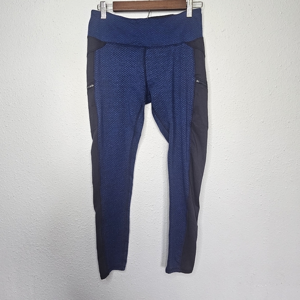 Z by Zobha Blue Leggings Womens M 8-10 Colorblock Zipper Pockets Workout
